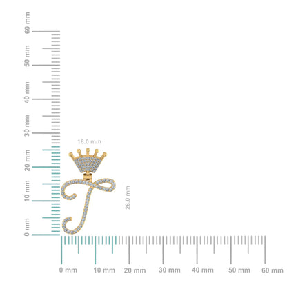10K Yellow Gold Round Diamond Crown T Letter Initial Pendant 1/5 Ctw