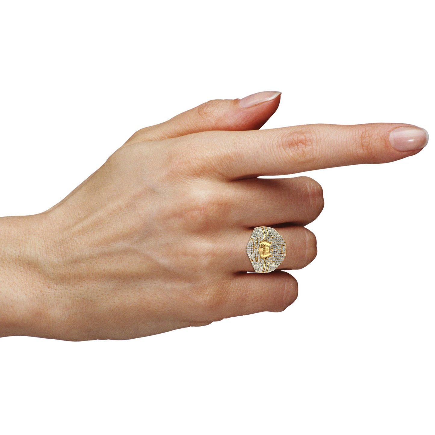 10K Yellow Gold Round Diamond 3D Jesus Religious Size 10 Mens Ring 1-3/4 Ctw