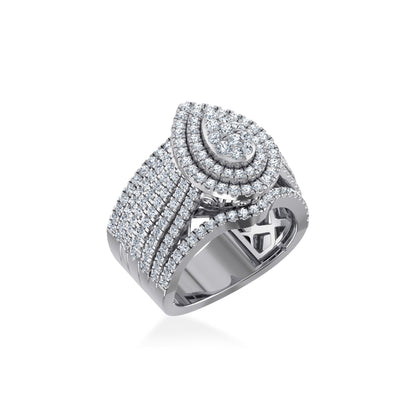 10K White Gold Round Diamond Pear Shape Designer Womens Ring Size 7 1-7/8 Ctw