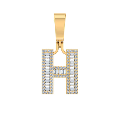 10K Yellow Gold Baguette Diamond Initial H Letter Pendant 1/2 Ctw