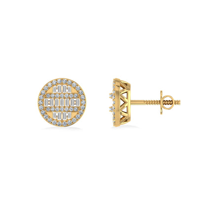 10K Yellow Gold Round Baguette Diamond Designer Mens Stud Earring 3/8 Ctw