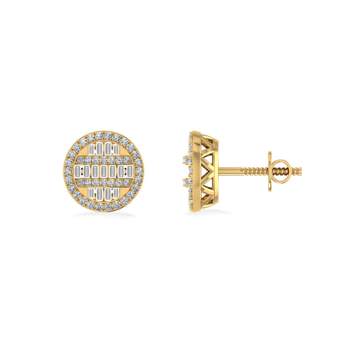 10K Yellow Gold Round Baguette Diamond Designer Mens Stud Earring 3/8 Ctw