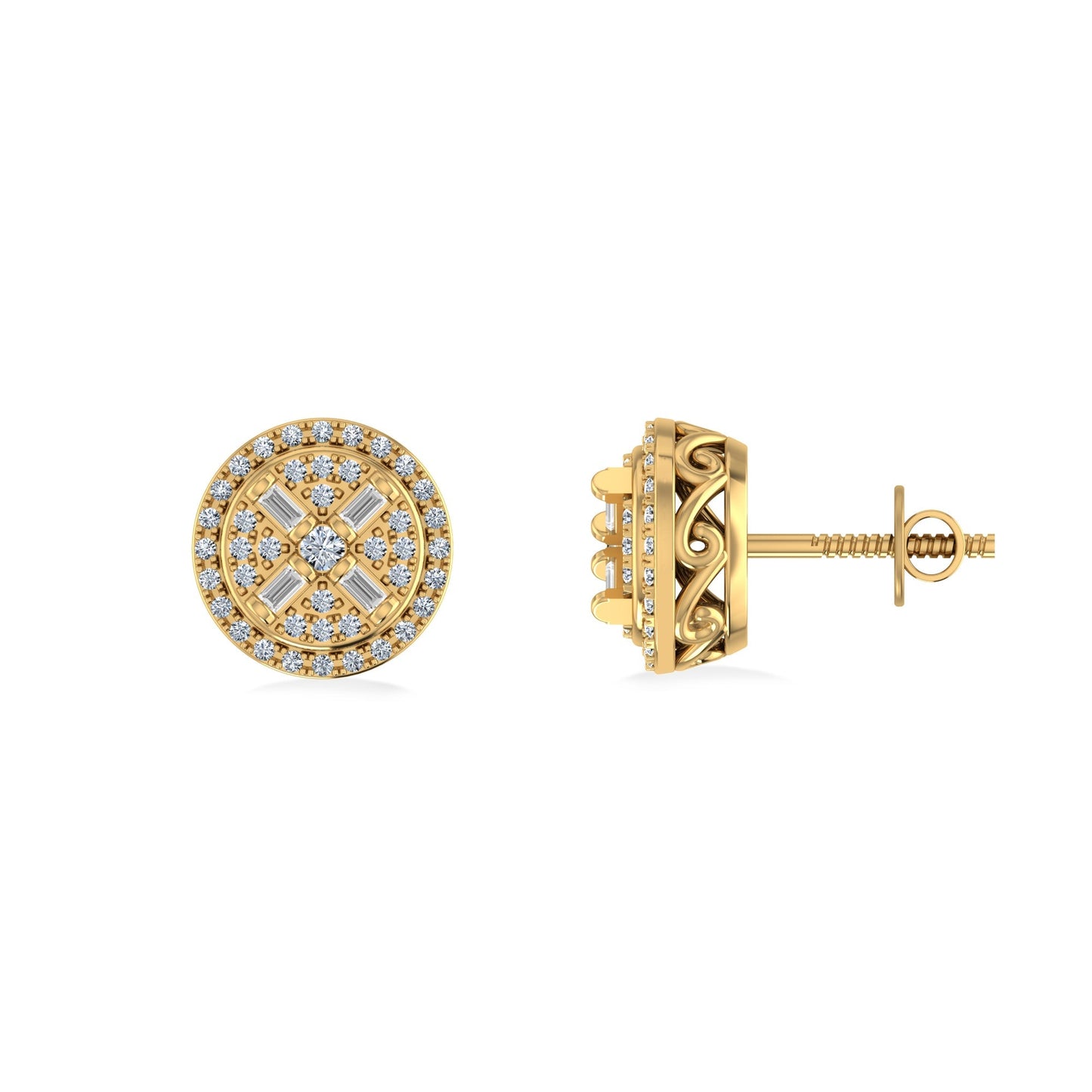 10K Yellow Gold Round Diamond Designer Mens Stud Earring 1/5 Ctw