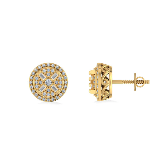 10K Yellow Gold Round Diamond Designer Mens Stud Earring 1/5 Ctw