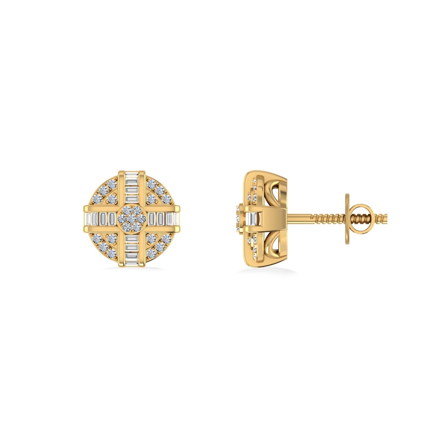 10K Yellow Gold Round Diamond Designer Mens Stud Earring 1/4 Ctw