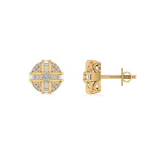 10K Yellow Gold Round Diamond Designer Mens Stud Earring 1/4 Ctw