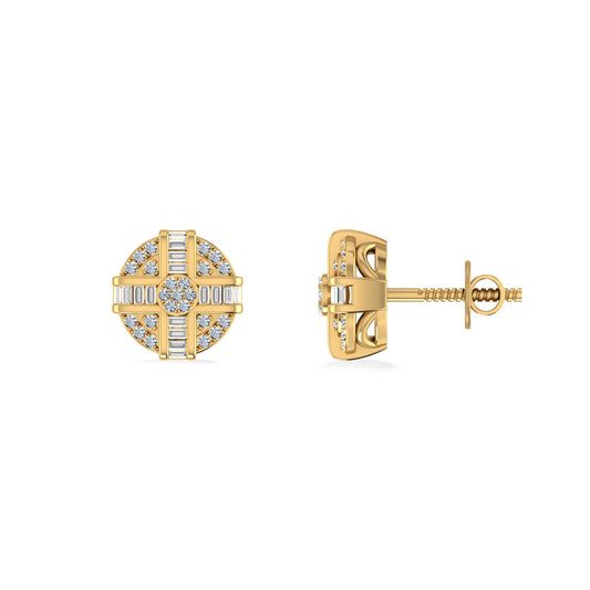 10K Yellow Gold Round Diamond Designer Mens Stud Earring 1/4 Ctw