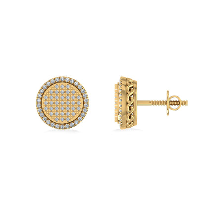 10K Yellow Gold Round Diamond Designer Halo Mens Stud Earring 1/3 Ctw