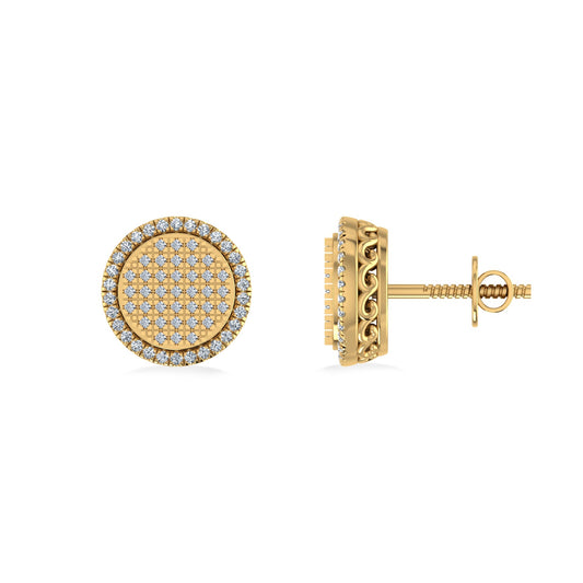 10K Yellow Gold Round Diamond Designer Halo Mens Stud Earring 1/3 Ctw