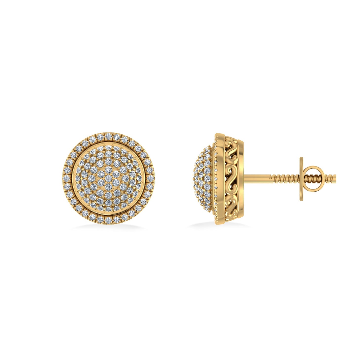 10K Yellow Gold Round Diamond Designer Halo Mens Stud Earring 1/4 Ctw