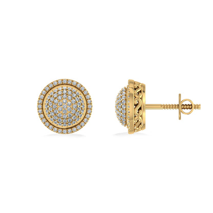 10K Yellow Gold Round Diamond Designer Halo Mens Stud Earring 1/4 Ctw