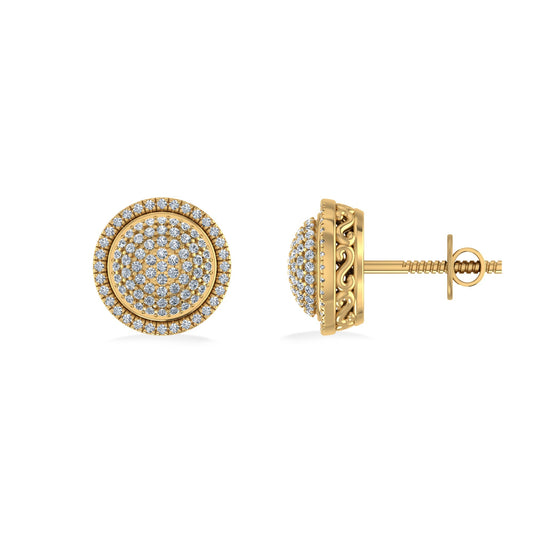 10K Yellow Gold Round Diamond Designer Halo Mens Stud Earring 1/4 Ctw