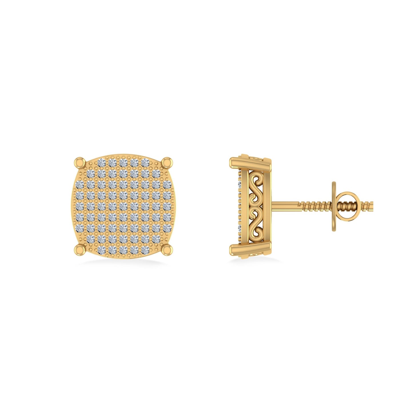 10K Yellow Gold Round Diamond Designer Mens Stud Earring 3/8 Ctw