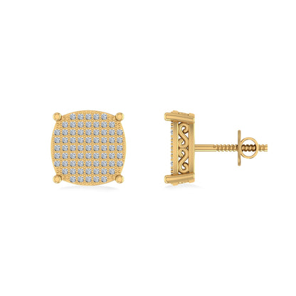 10K Yellow Gold Round Diamond Designer Mens Stud Earring 3/8 Ctw