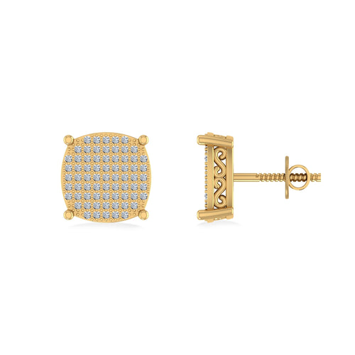 10K Yellow Gold Round Diamond Designer Mens Stud Earring 3/8 Ctw