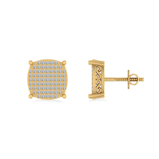 10K Yellow Gold Round Diamond Designer Mens Stud Earring 3/8 Ctw