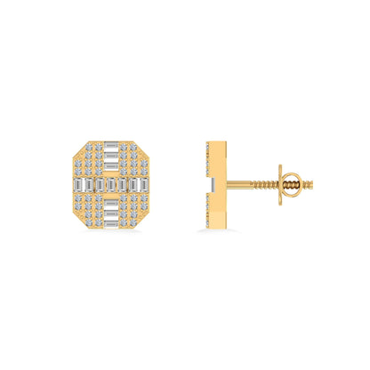 10K Yellow Gold Round Baguette Diamond Designer Mens Stud Earring 1/3 Ctw