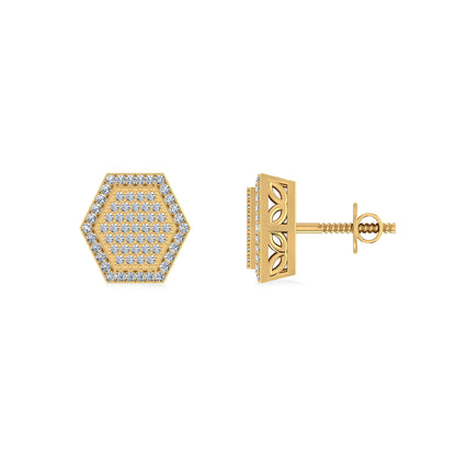 10K Yellow Gold Round Diamond Octagon Shape Designer Mens Stud Earring 1/5 Ctw