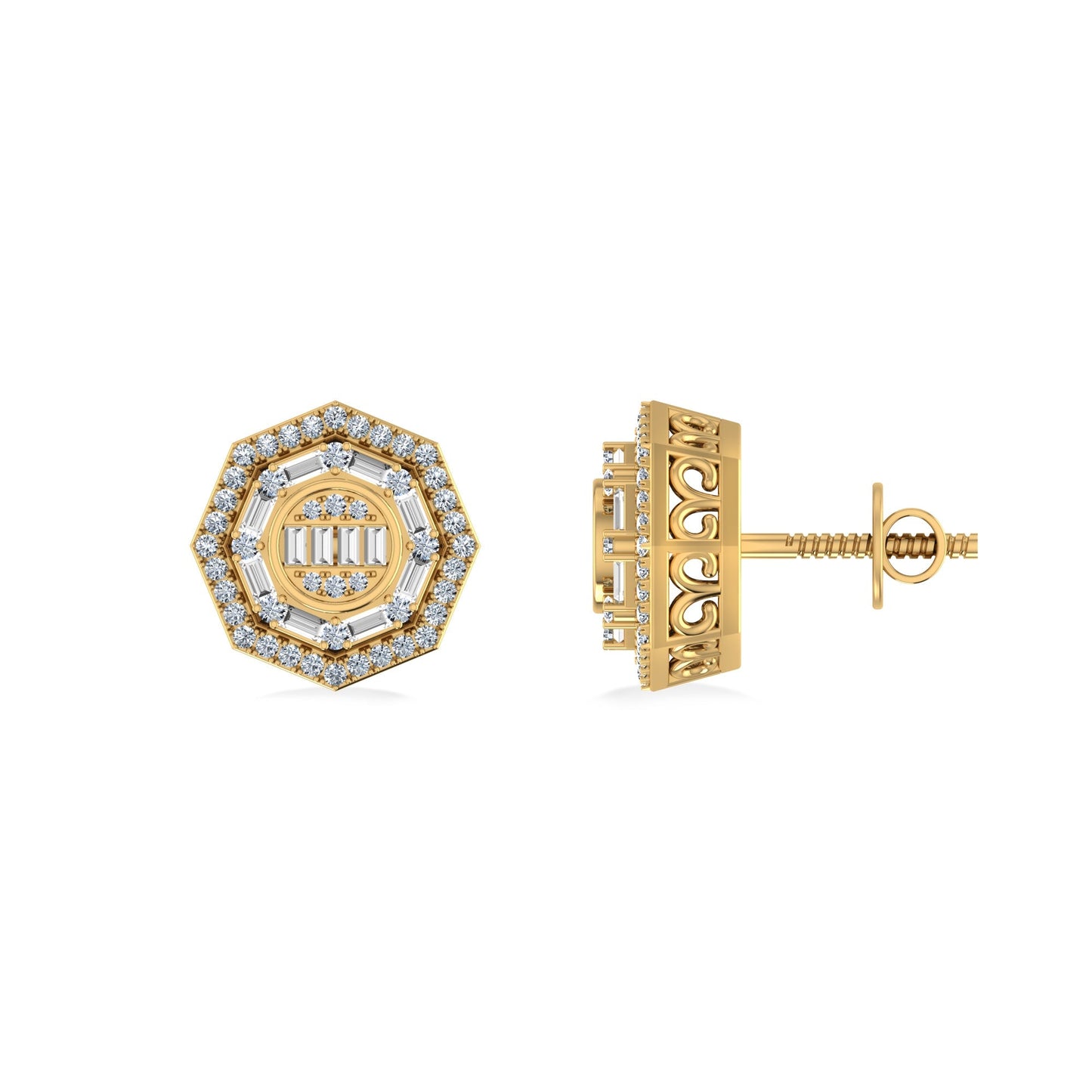 10K Yellow Gold Round Diamond Designer Mens Stud Earring 1/3 Ctw