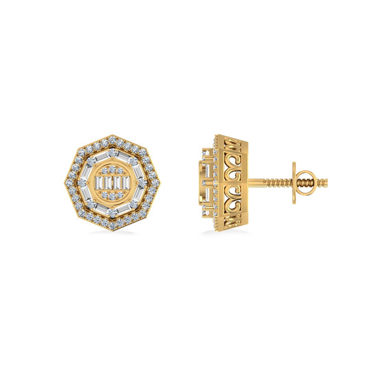 10K Yellow Gold Round Diamond Designer Mens Stud Earring 1/3 Ctw