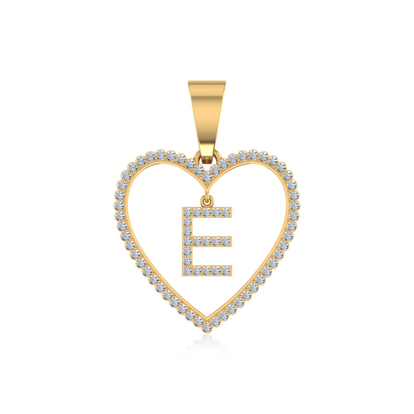 10K Yellow Gold Diamond Initial Heart E Letter Pendant 1/5 Ctw