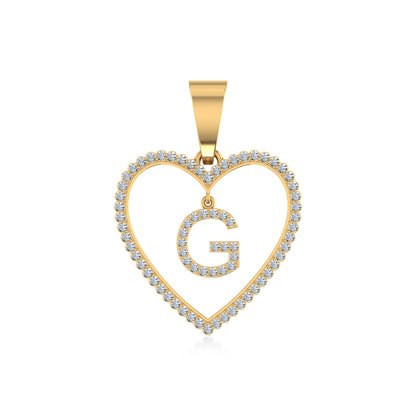 10K Yellow Gold Diamond Initial Heart G Letter Pendant 1/5 Ctw