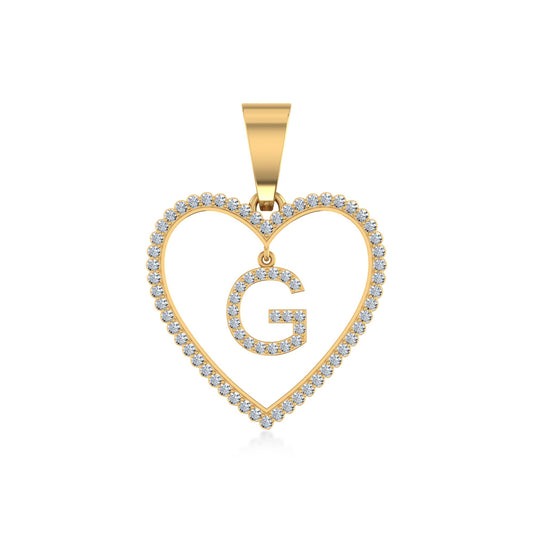 10K Yellow Gold Diamond Initial Heart G Letter Pendant 1/5 Ctw