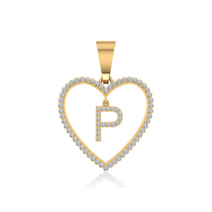 10K Yellow Gold Diamond Initial Heart P Letter Pendant 1/5 Ctw