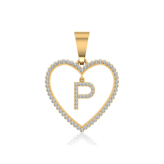 10K Yellow Gold Diamond Initial Heart P Letter Pendant 1/5 Ctw