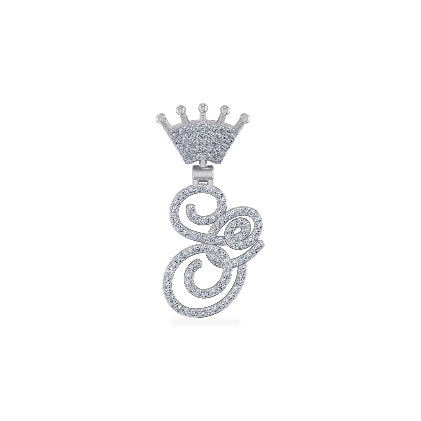 10K White Gold Round Diamond Crown S Letter Initial Pendant 1/4 Ctw