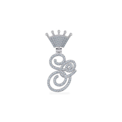 10K White Gold Round Diamond Crown S Letter Initial Pendant 1/4 Ctw