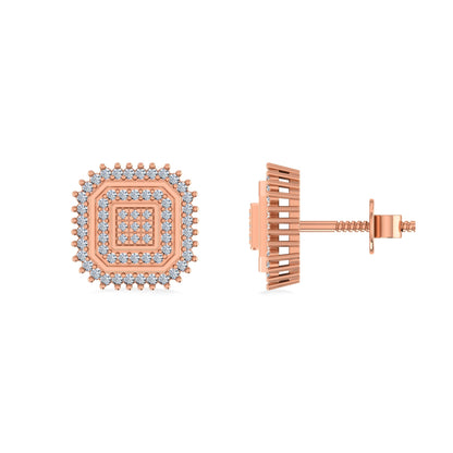 10K Rose Gold Round Diamond Square Shape Designer Mens Stud Earring 1/5 Ctw
