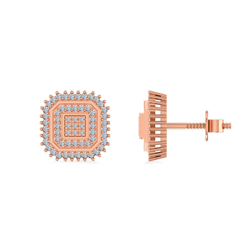 10K Rose Gold Round Diamond Square Shape Designer Mens Stud Earring 1/5 Ctw