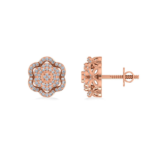 10K Rose Gold Round Diamond Floral Designer Mens Stud Earring 1/5 Ctw