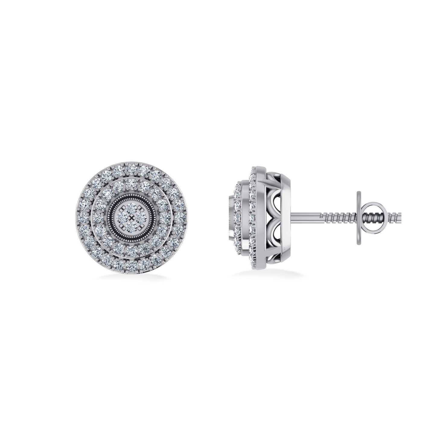 10K White Gold Round Diamond Designer Mens Stud Earring 1/5 Ctw