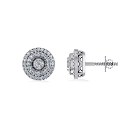 10K White Gold Round Diamond Designer Mens Stud Earring 1/5 Ctw