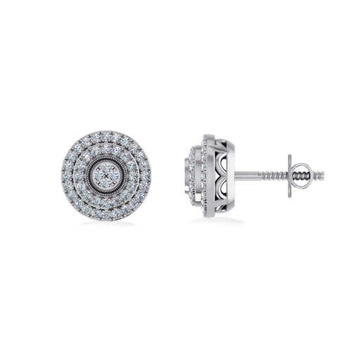 10K White Gold Round Diamond Designer Mens Stud Earring 1/5 Ctw