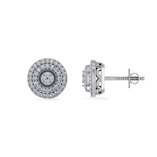 10K White Gold Round Diamond Designer Mens Stud Earring 1/5 Ctw