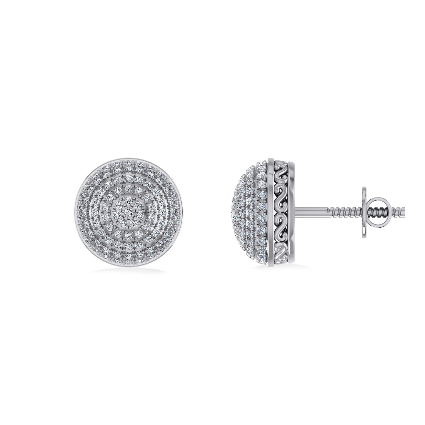10K White Gold Round Diamond Designer Mens Stud Earring 3/8 Ctw