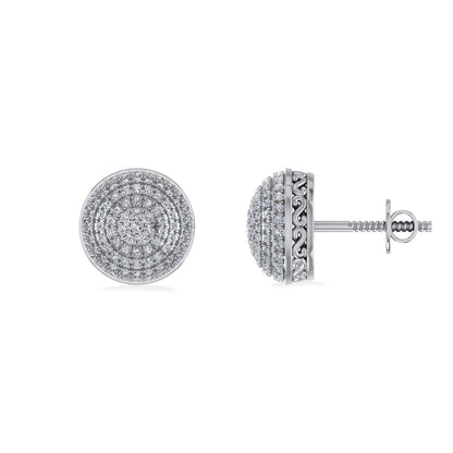 10K White Gold Round Diamond Designer Mens Stud Earring 3/8 Ctw