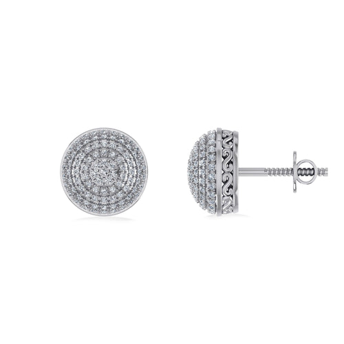 10K White Gold Round Diamond Designer Mens Stud Earring 3/8 Ctw