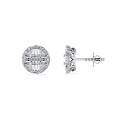 10K White Gold Round Baguette Diamond Designer Mens Stud Earring 3/8 Ctw