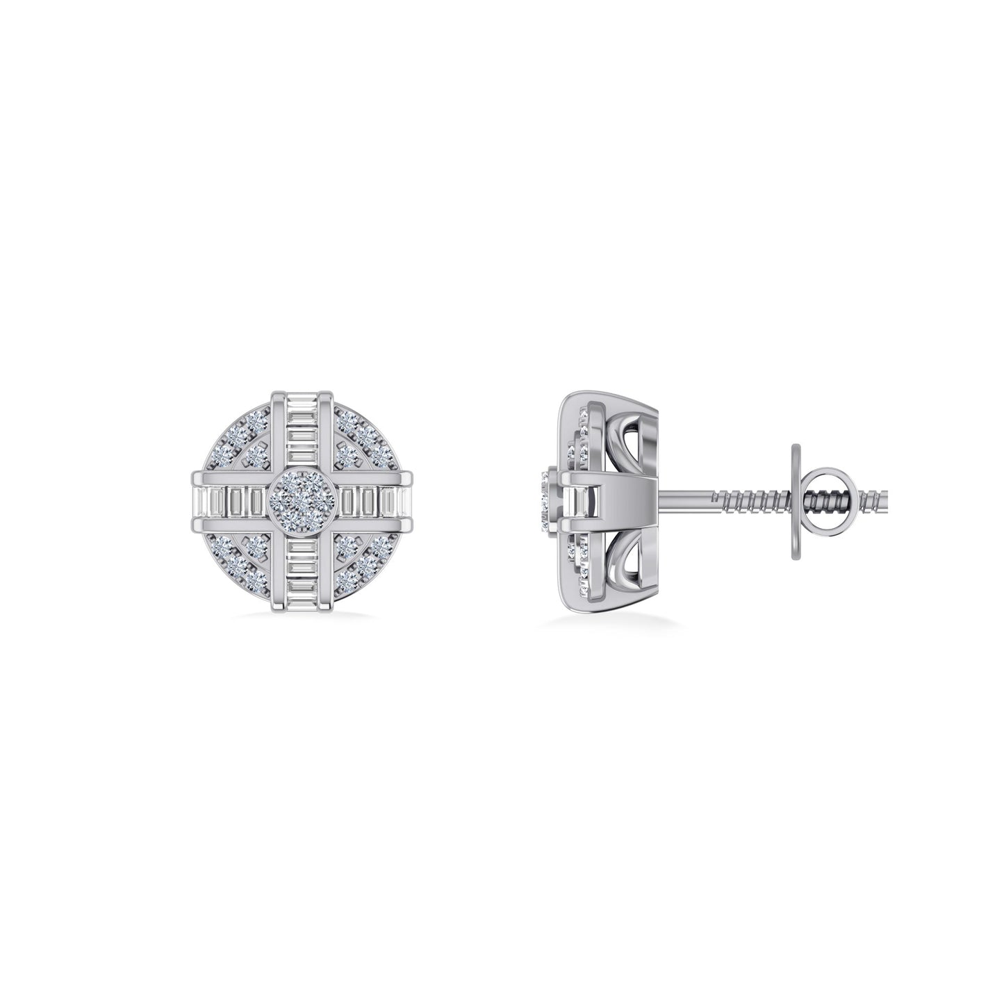 10K White Gold Round Diamond Designer Mens Stud Earring 1/4 Ctw
