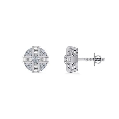 10K White Gold Round Diamond Designer Mens Stud Earring 1/4 Ctw