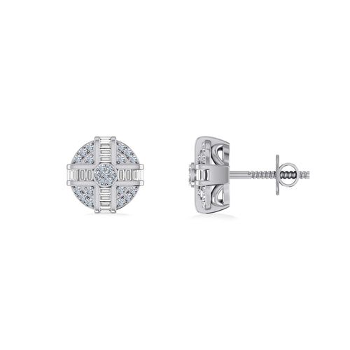10K White Gold Round Diamond Designer Mens Stud Earring 1/4 Ctw