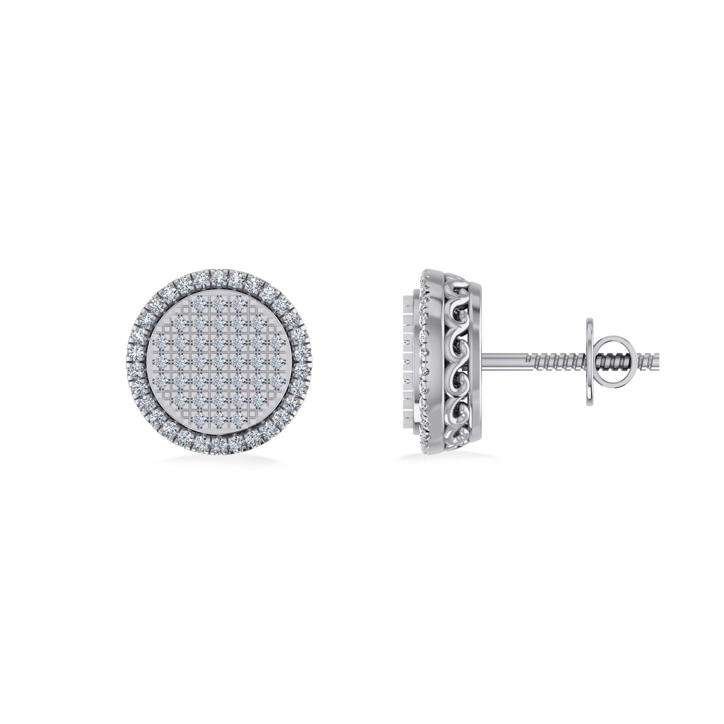 10K White Gold Round Diamond Designer Halo Mens Stud Earring 1/3 Ctw