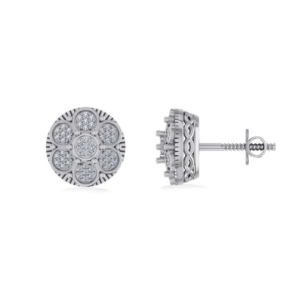 10K White Gold Round Diamond Flower Designer Mens Stud Earring 1/8 Ctw