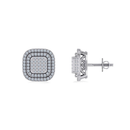 10K White Gold Round Diamond Square Shape Designer Mens Halo Stud Earring 1/3 Ctw