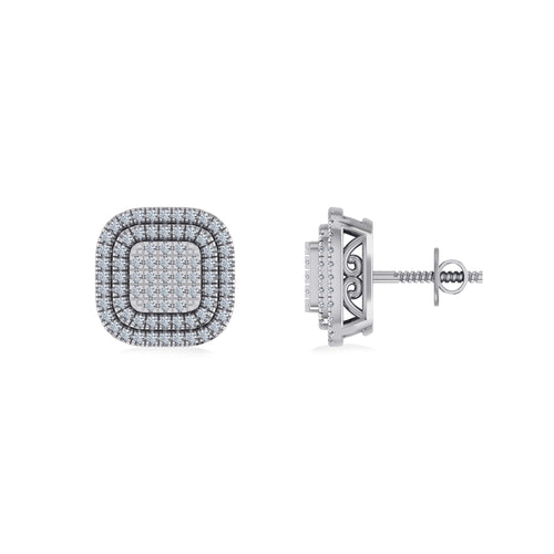10K White Gold Round Diamond Square Shape Designer Mens Halo Stud Earring 1/3 Ctw