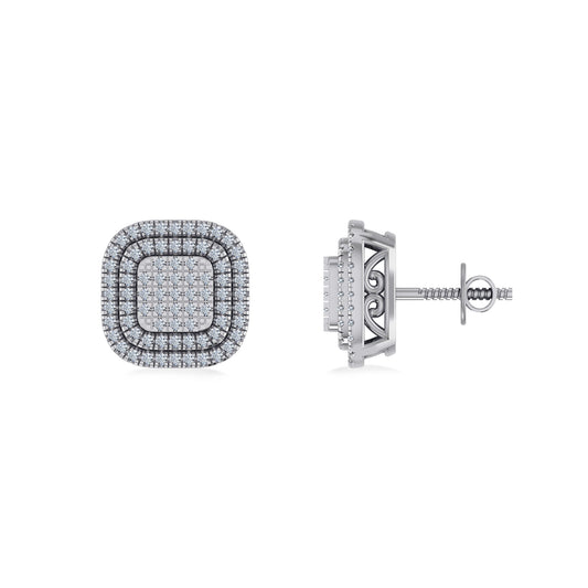 10K White Gold Round Diamond Square Shape Designer Mens Halo Stud Earring 1/3 Ctw